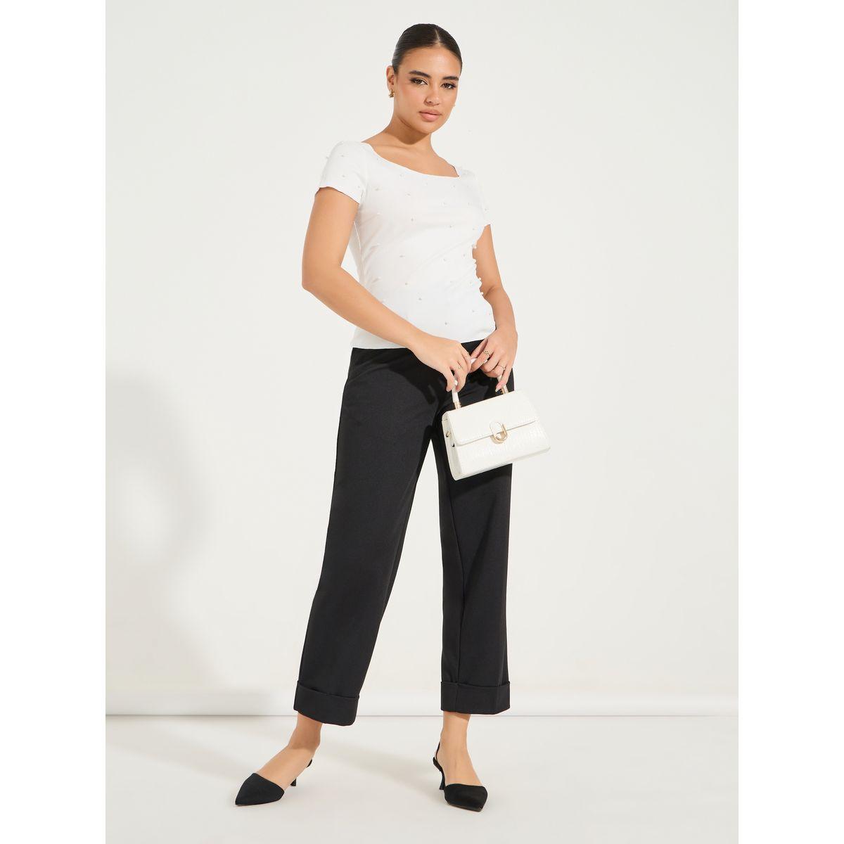 Styli Rib Knit Wide Neck Top with Pearl Embellished Detail-women-clothing-tshirts-image-2