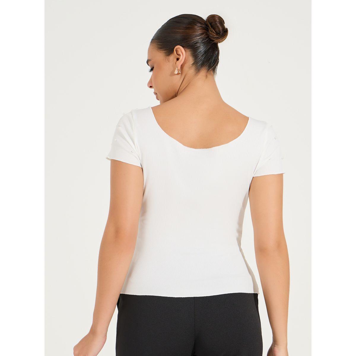Styli Rib Knit Wide Neck Top with Pearl Embellished Detail-women-clothing-tshirts-image-5