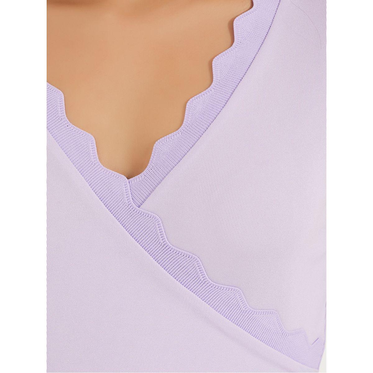 Styli Solid Pointelle Knit Wrap Top with Long Sleeves-women-clothing-shirtsandblouses-blouses-image-3