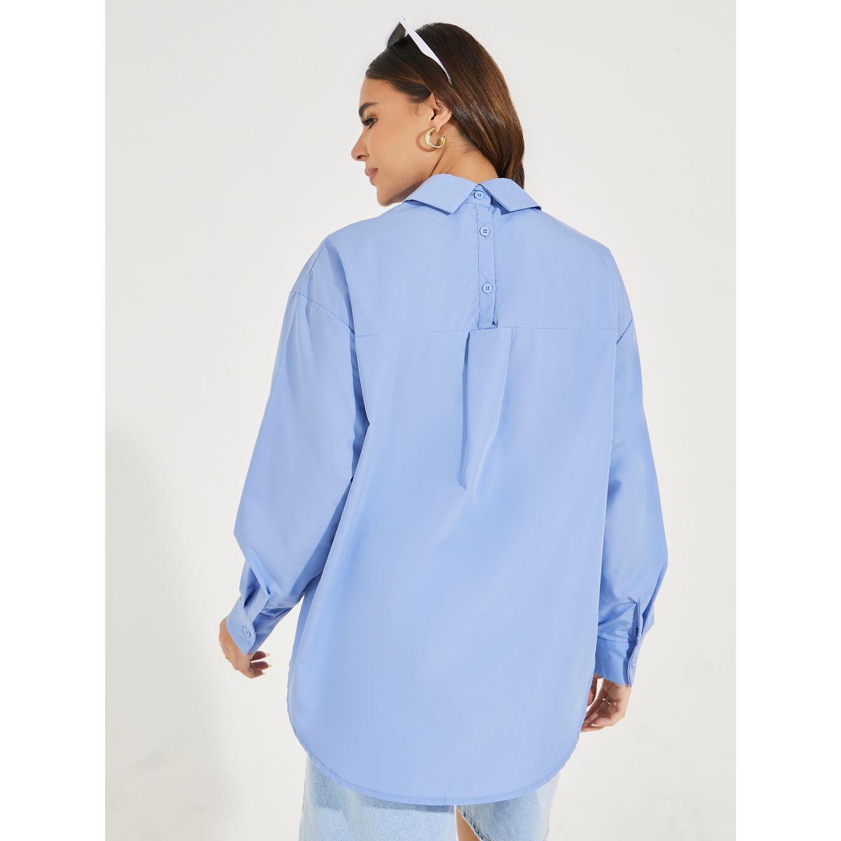 Styli Oversized Buttoned Shirt with Front & Back Collar-women-clothing-shirtsandblouses-shirts-image-1