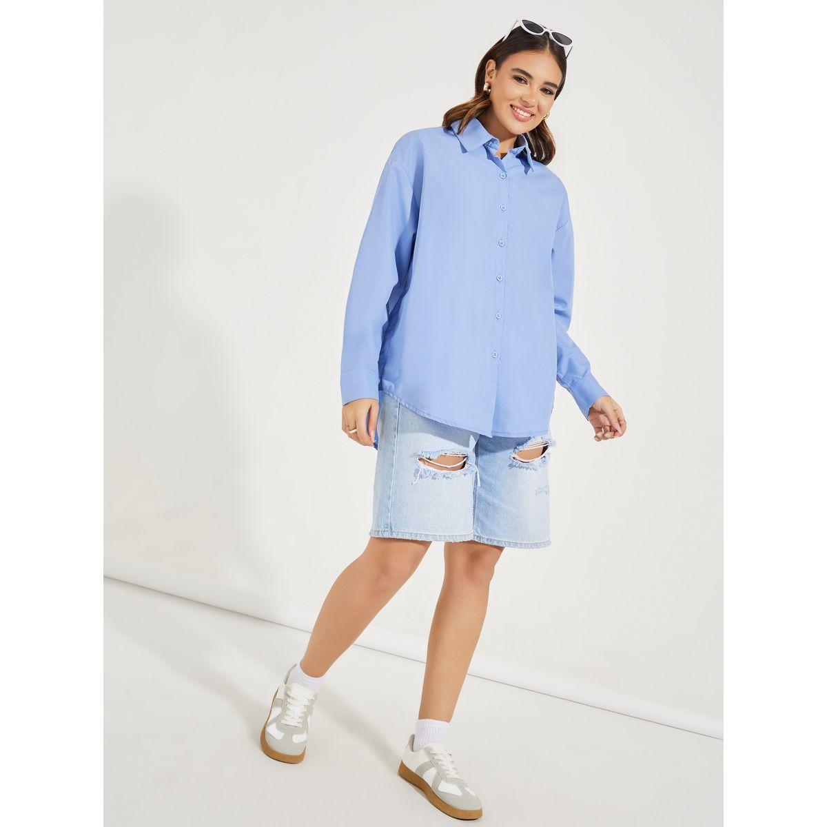 Styli Oversized Buttoned Shirt with Front & Back Collar-women-clothing-shirtsandblouses-shirts-image-2
