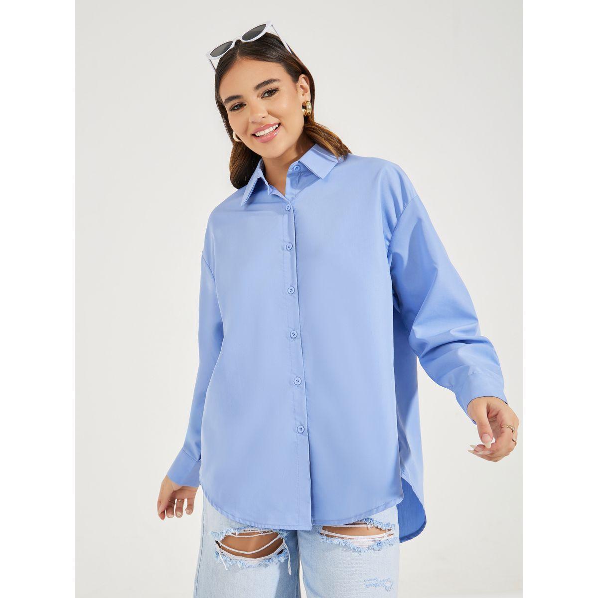 Styli Oversized Buttoned Shirt with Front & Back Collar-women-clothing-shirtsandblouses-shirts-image-3