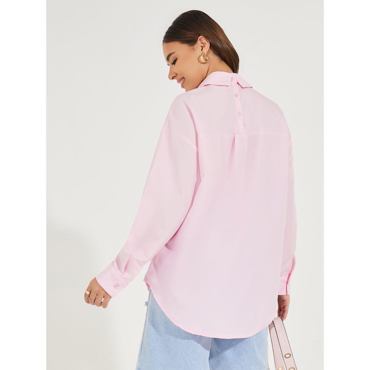 Styli Oversized Buttoned Shirt with Front & Back Collar-women-clothing-shirtsandblouses-shirts-image-1