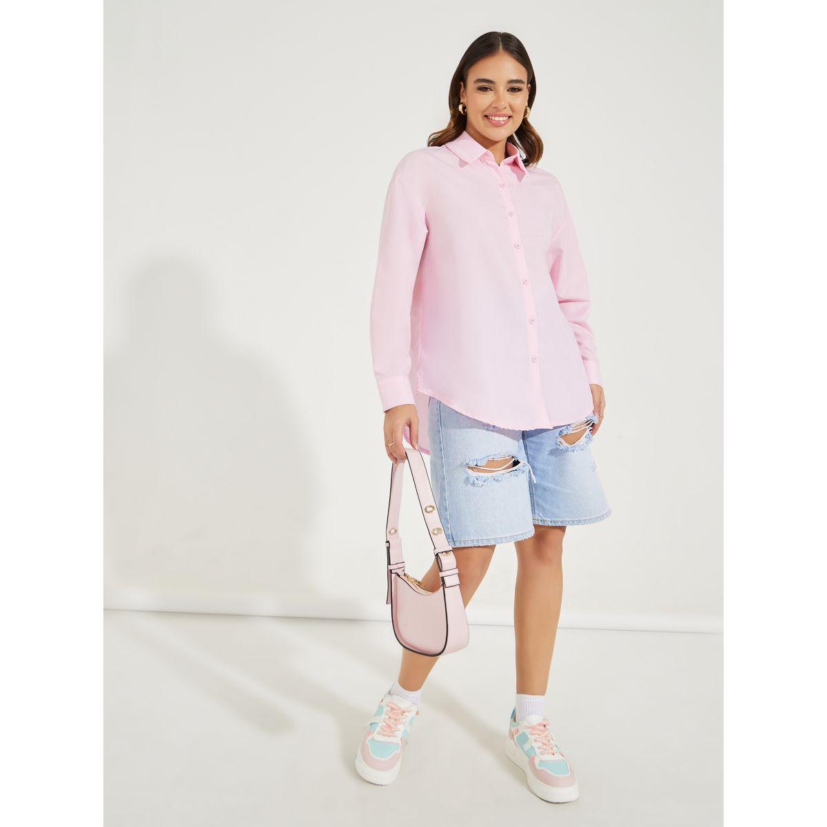Styli Oversized Buttoned Shirt with Front & Back Collar-women-clothing-shirtsandblouses-shirts-image-2