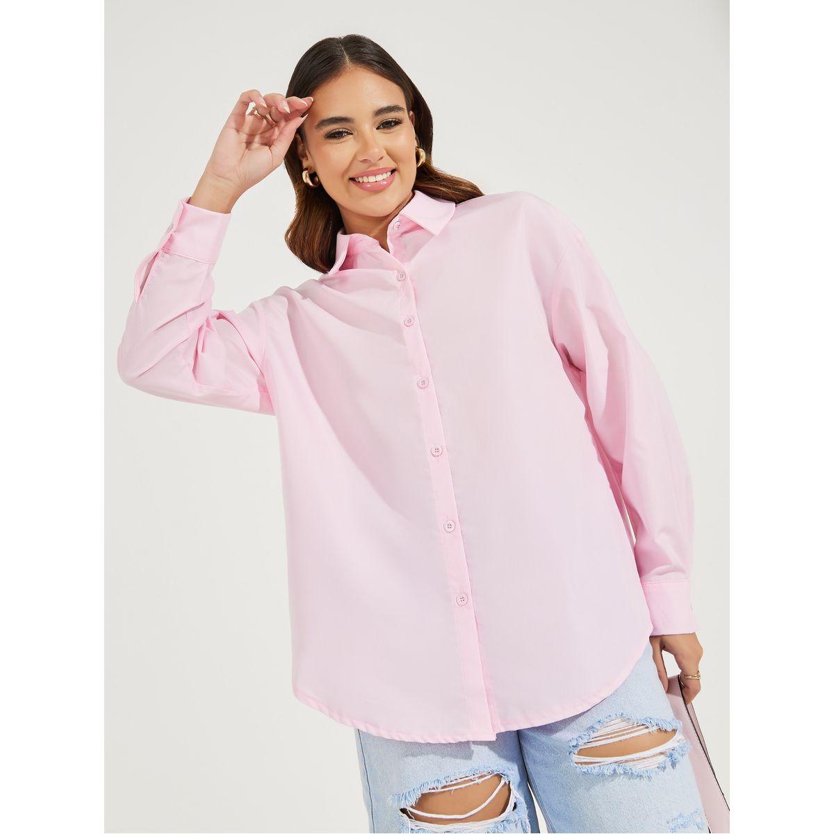 Styli Oversized Buttoned Shirt with Front & Back Collar-women-clothing-shirtsandblouses-shirts-image-3