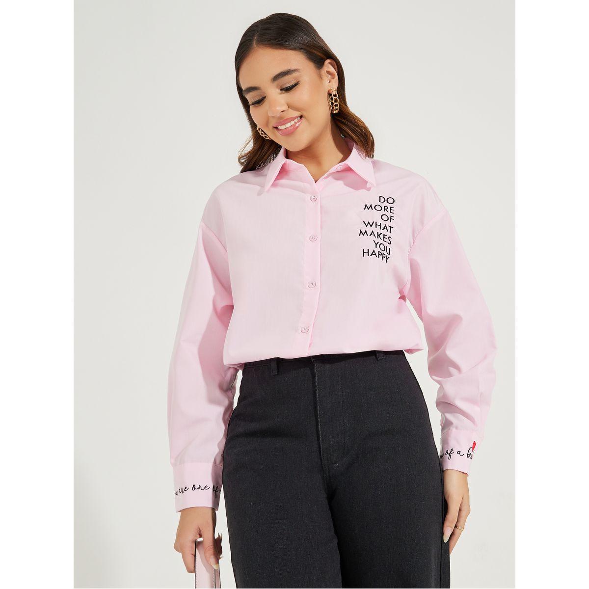 بلوزة فضفاضة بتفاصيل مُطرّزة مع ازرار غلق-women-clothing-shirtsandblouses-shirts-image-1