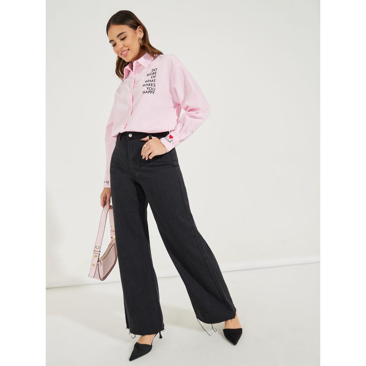 Styli Oversized Embroidery Detail Buttoned Longline Shirt-women-clothing-shirtsandblouses-shirts-image-2