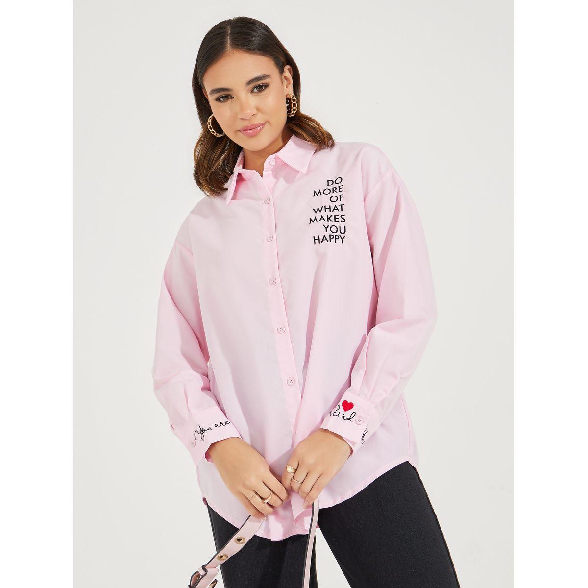 بلوزة فضفاضة بتفاصيل مُطرّزة مع ازرار غلق-women-clothing-shirtsandblouses-shirts-image-3