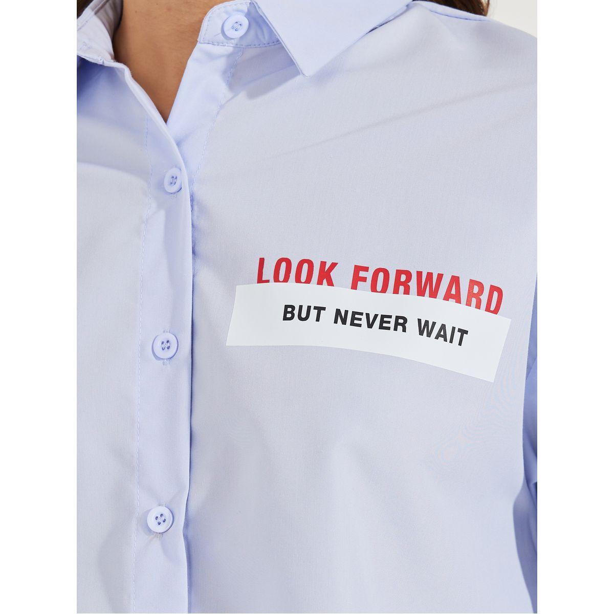 Styli Oversized Slogan Print Buttoned Shirt with Long Sleeves-women-clothing-shirtsandblouses-shirts-image-3