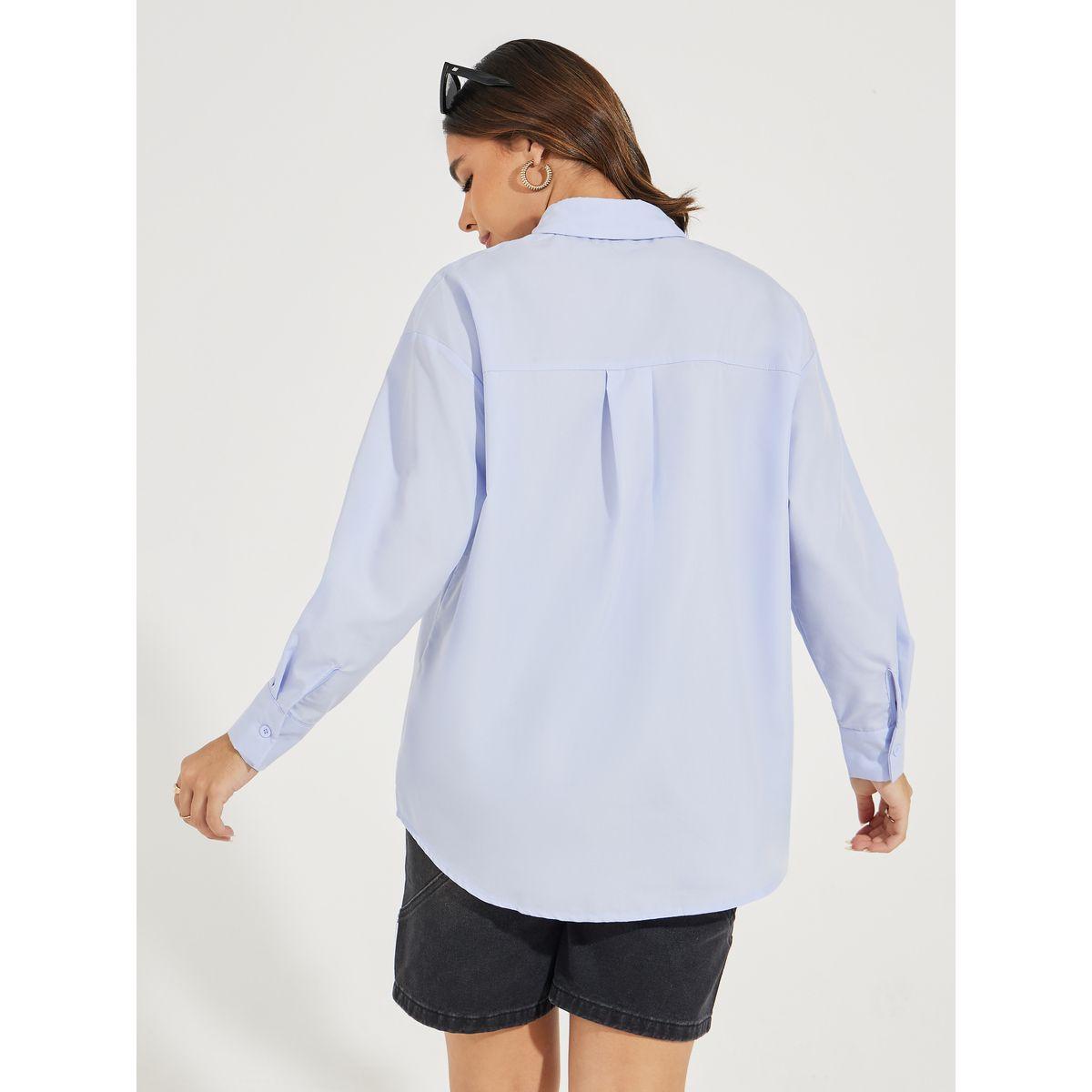 Styli Oversized Slogan Print Buttoned Shirt with Long Sleeves-women-clothing-shirtsandblouses-shirts-image-4