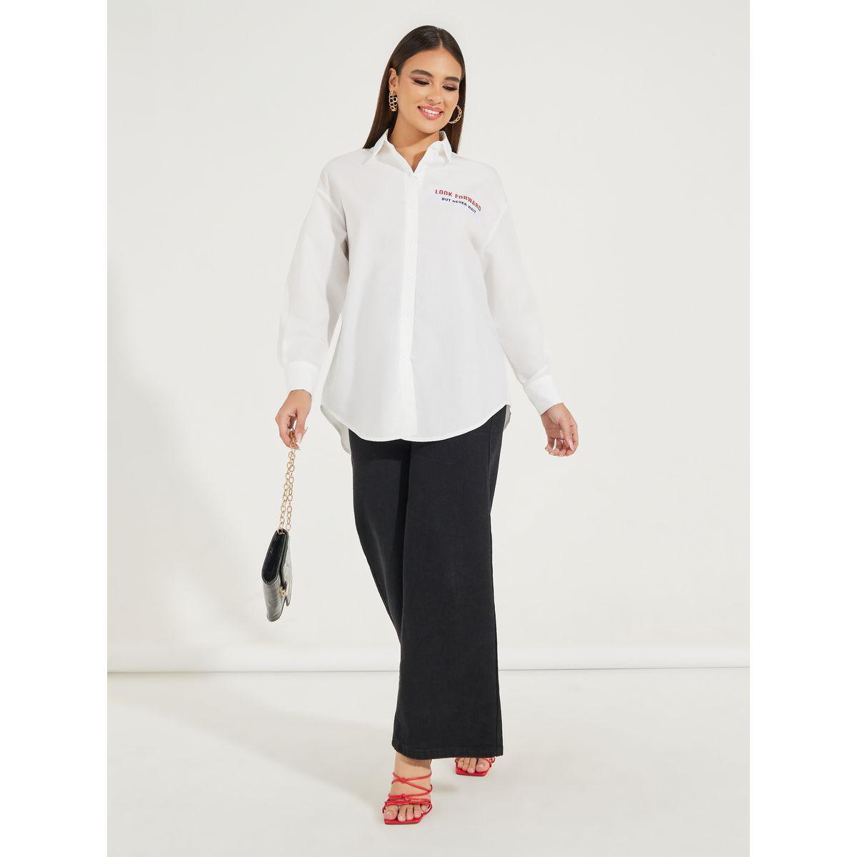 بلوزة فضفاضة بطبعة كتابة مع اكمام طويلة وازرار-women-clothing-shirtsandblouses-shirts-image-2