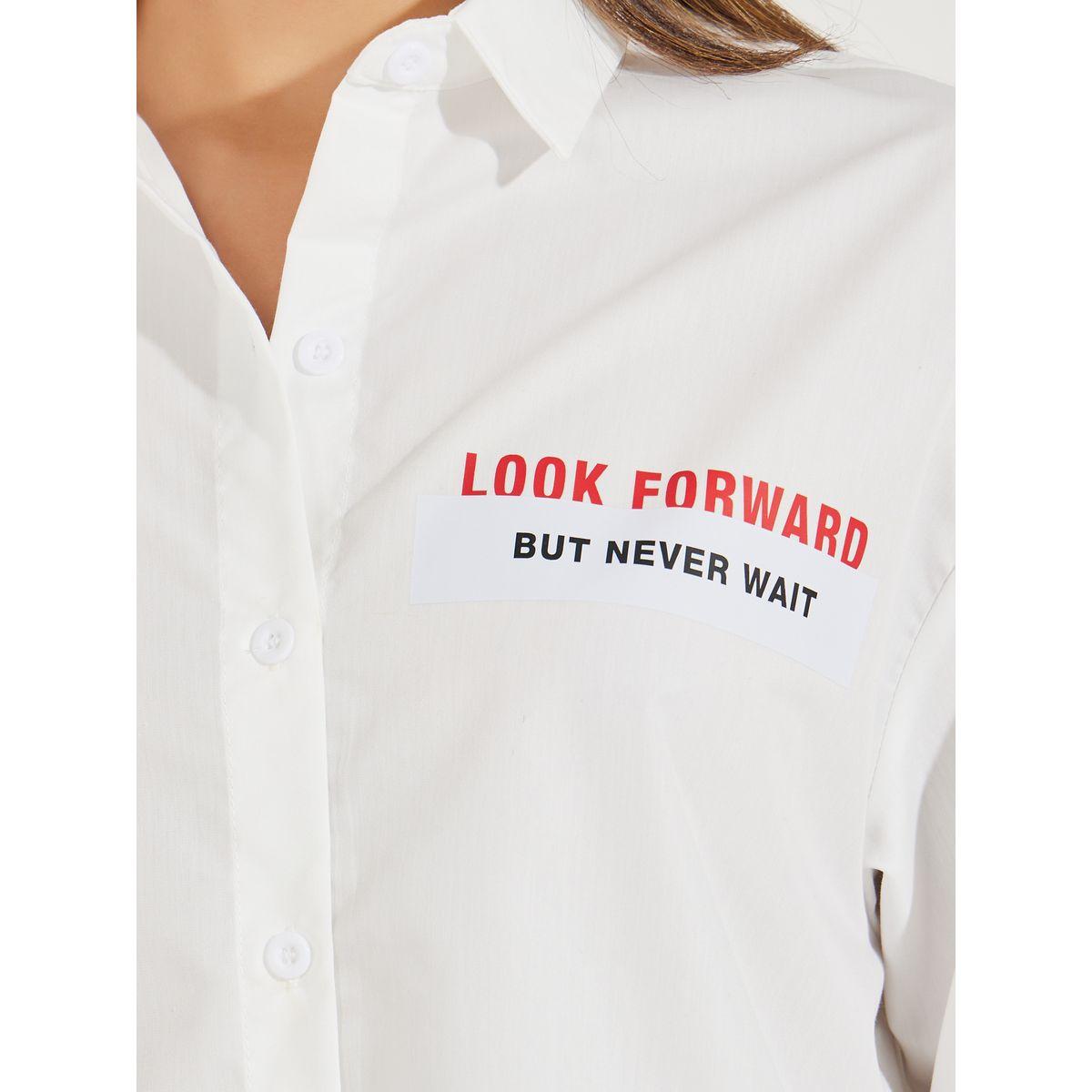 Styli Oversized Slogan Print Buttoned Shirt with Long Sleeves-women-clothing-shirtsandblouses-shirts-image-3