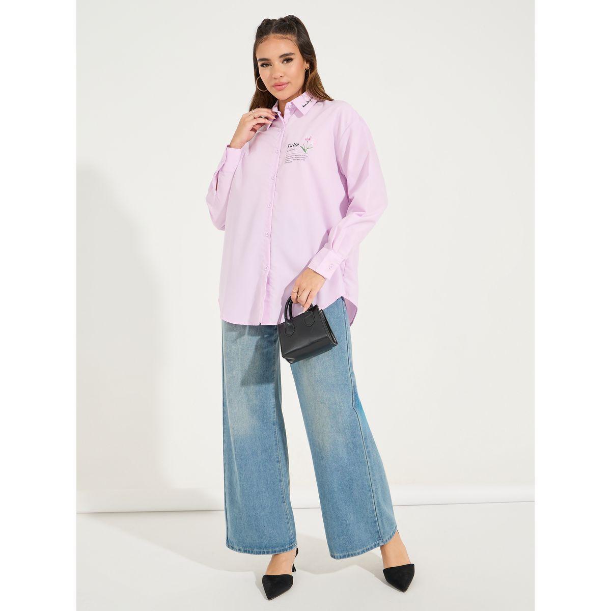 Styli Oversized Embroidery Detail Button Down Shirt-women-clothing-shirtsandblouses-shirts-image-2