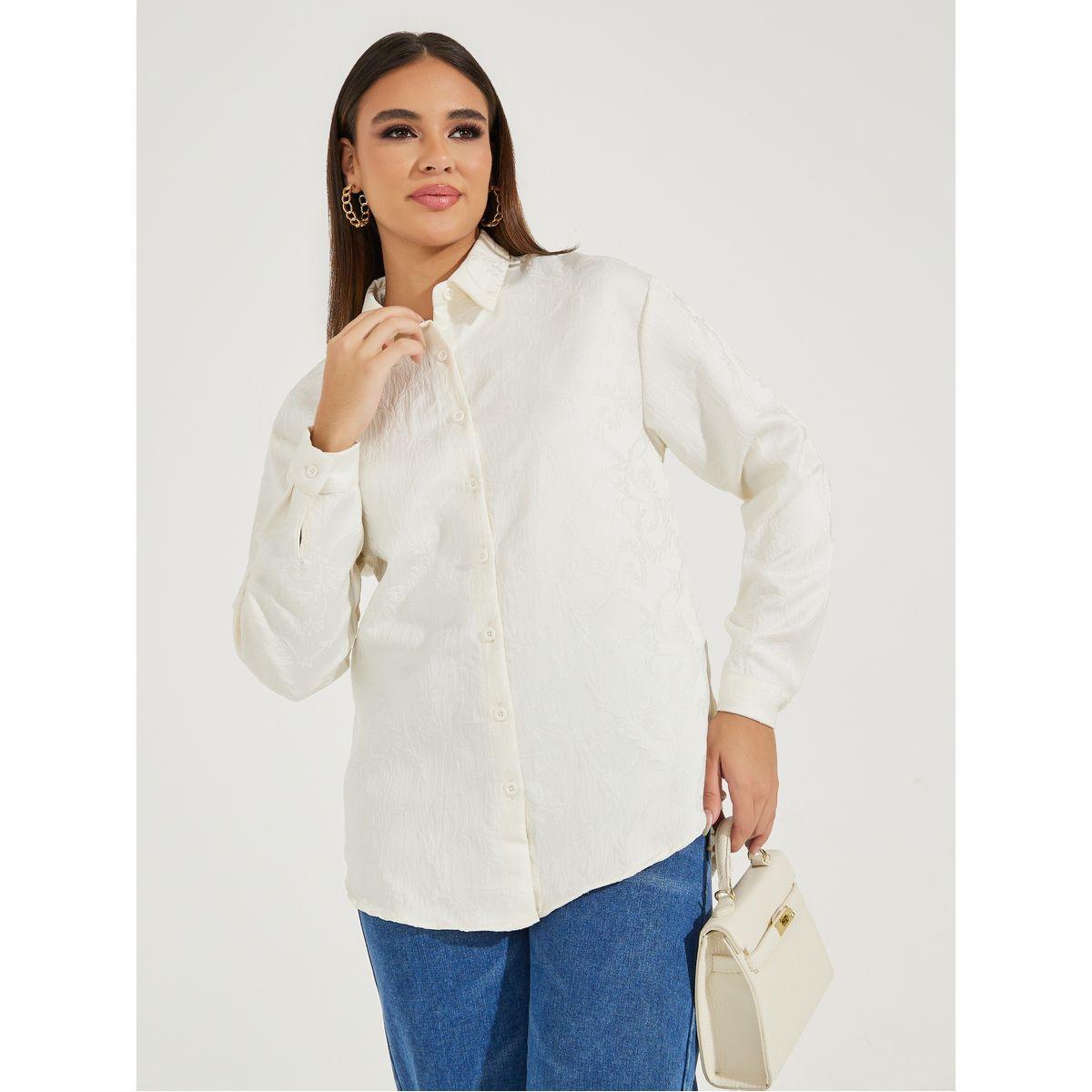 Styli Jacquard Longline Buttoned Shirt with Full Sleeves-women-clothing-shirtsandblouses-shirts-image-3