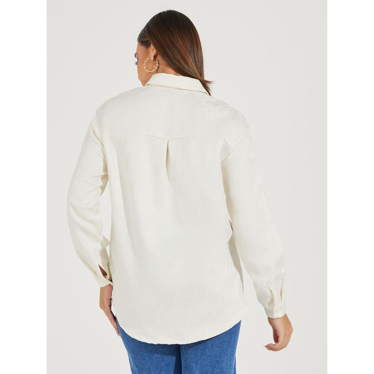 بلوزة بنسيج جاكار وأزرار مع أكمام فلوت-women-clothing-shirtsandblouses-shirts-image-5
