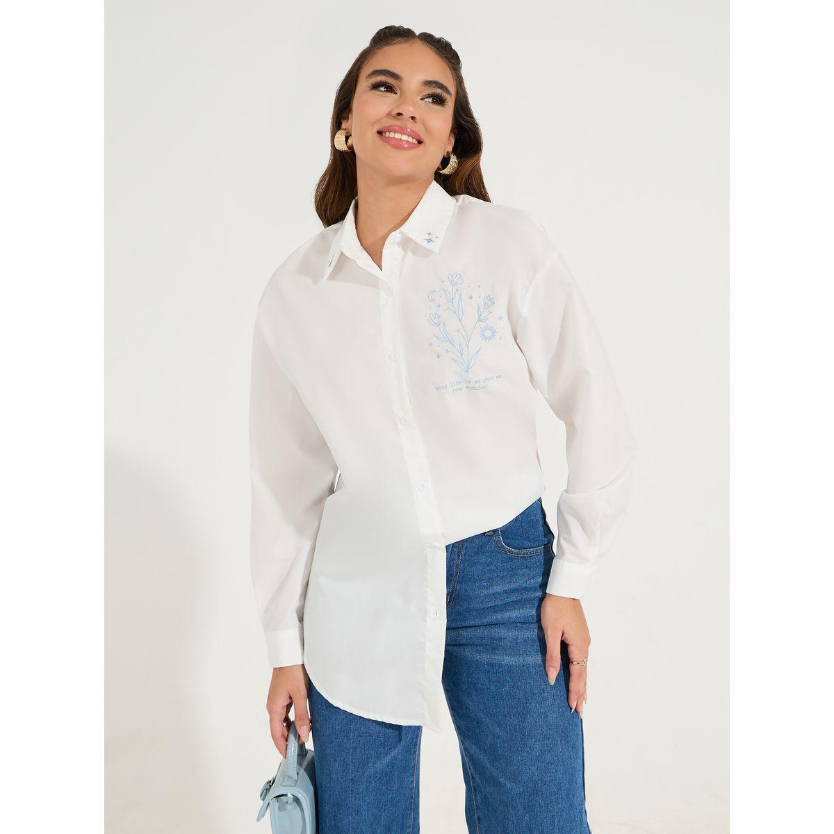 Styli Oversized Embroidery Detail Button Down Shirt-women-clothing-shirtsandblouses-shirts-image-1