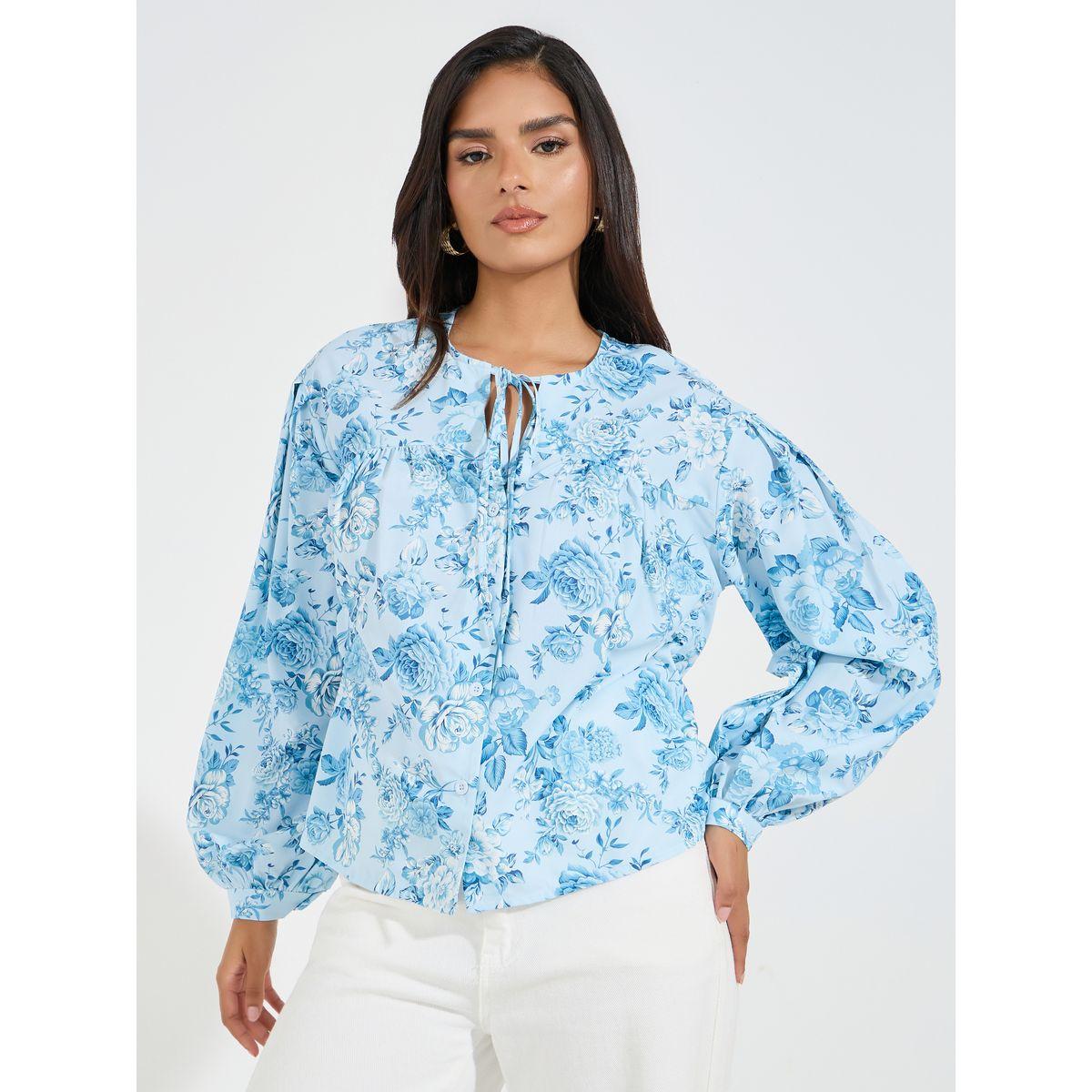 Styli Tie-Up Neck Floral Print Blouse-women-clothing-shirtsandblouses-blouses-image-1