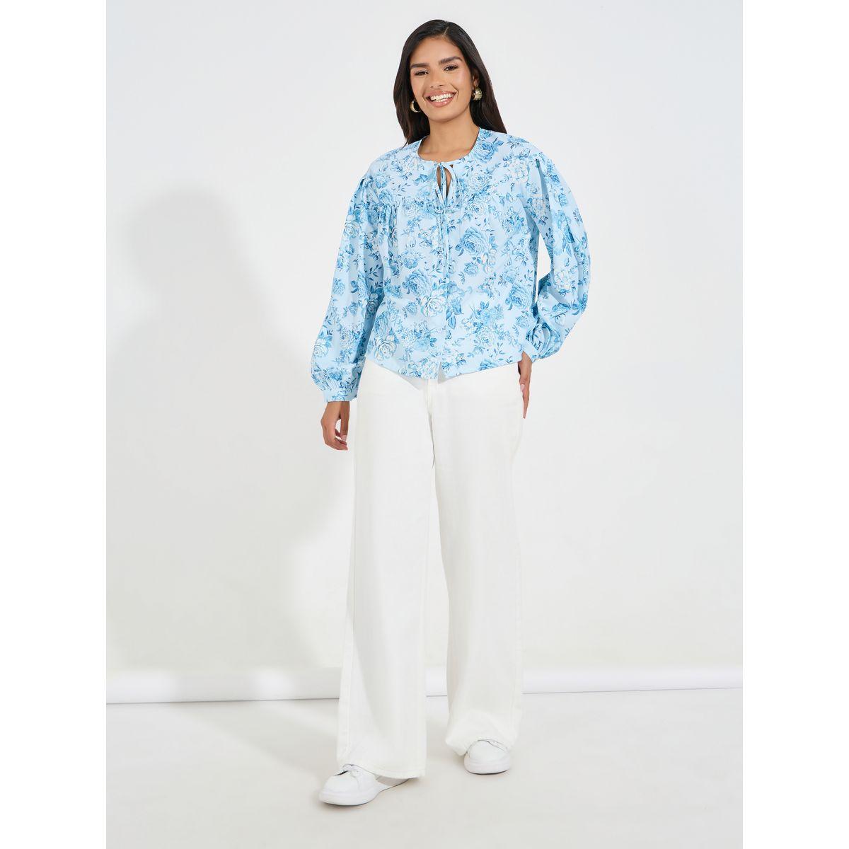 بلوزة بطبعة زهور مع ياقة بأربطة-women-clothing-shirtsandblouses-blouses-image-2