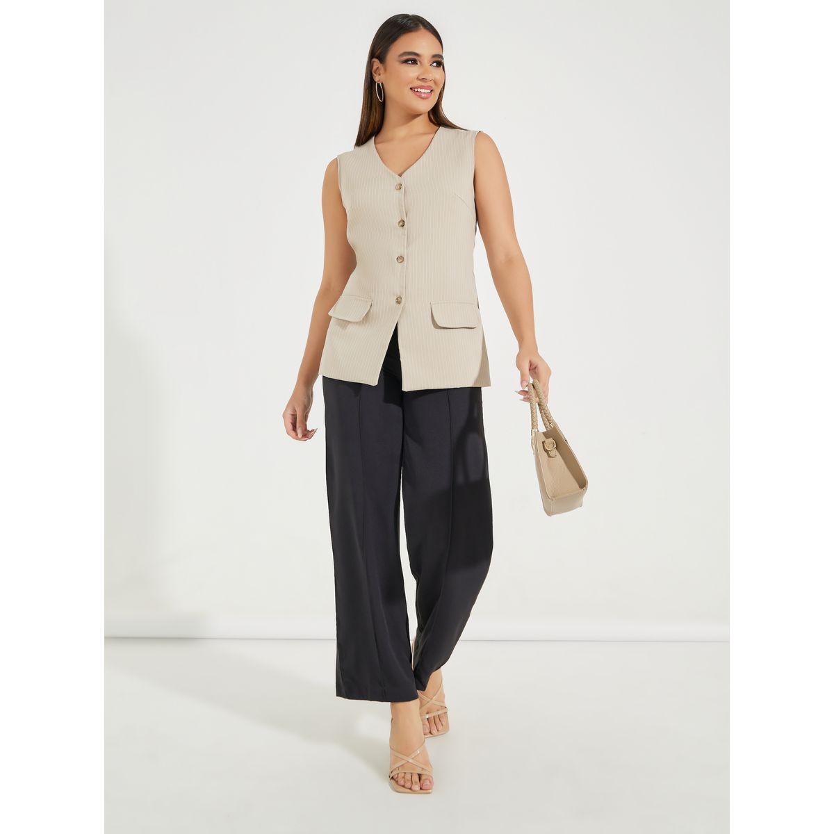 Styli Pinstriped Longline Waistcoat with Mock Pocket-women-clothing-shirtsandblouses-blouses-image-2