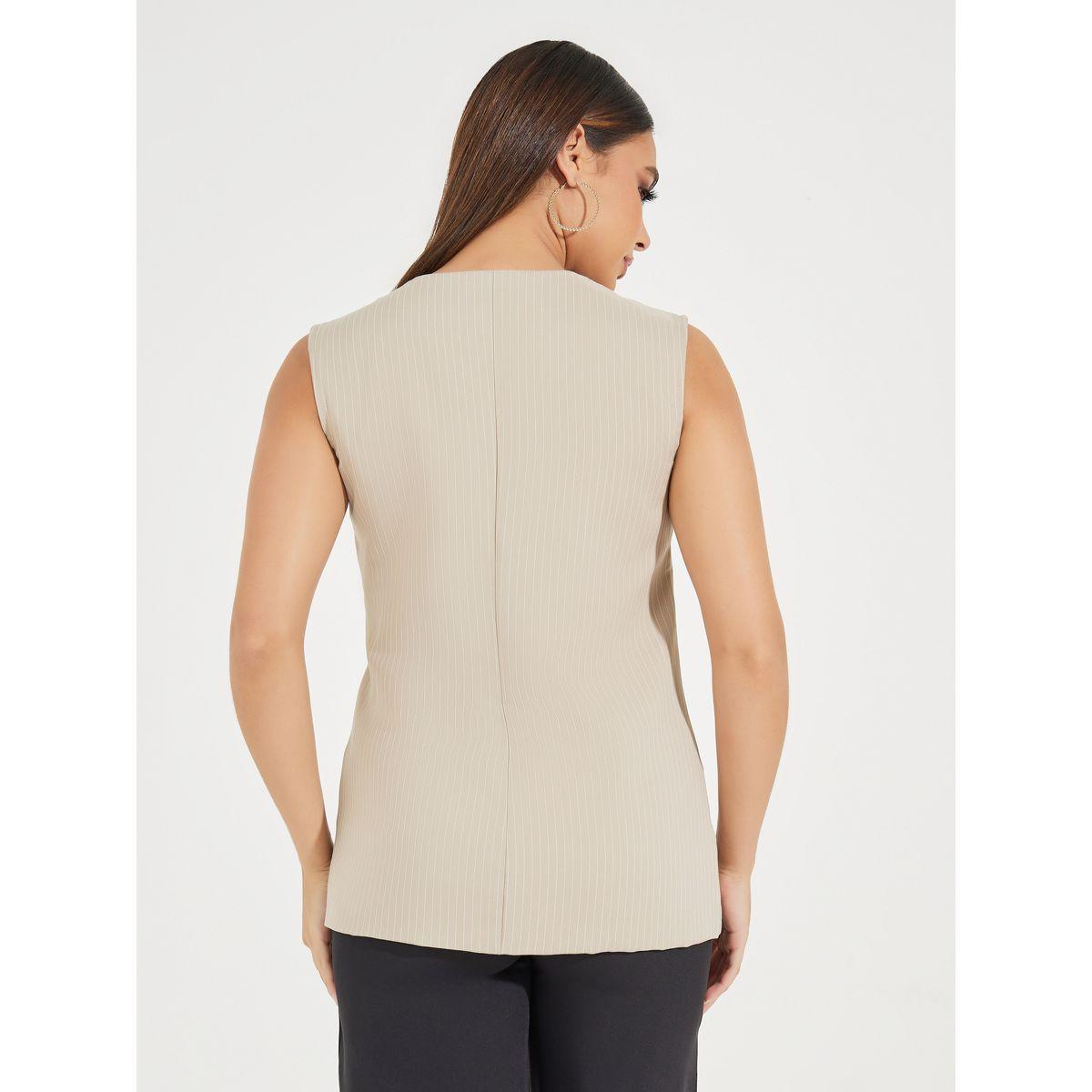 Styli Pinstriped Longline Waistcoat with Mock Pocket-women-clothing-shirtsandblouses-blouses-image-4
