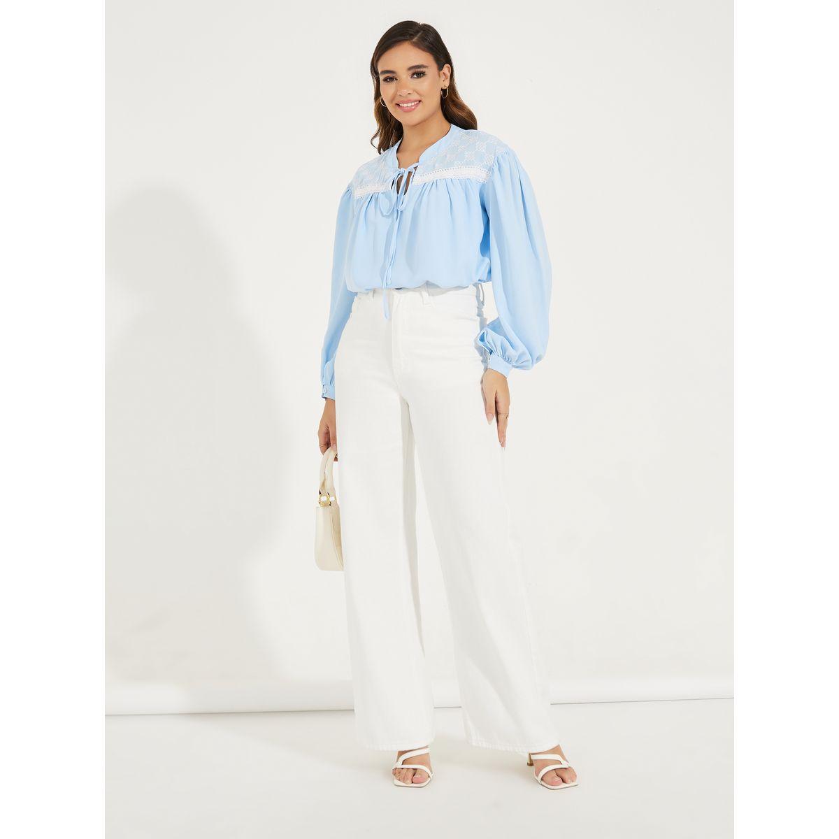 Styli Embroidery Detail Tie-Up Neck Blouse-women-clothing-shirtsandblouses-blouses-image-2