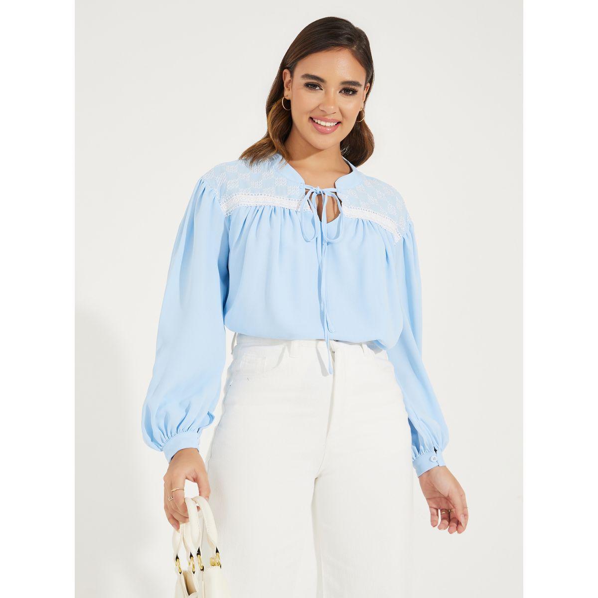 Styli Embroidery Detail Tie-Up Neck Blouse-women-clothing-shirtsandblouses-blouses-image-3