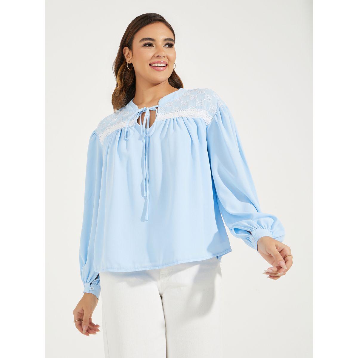 Styli Embroidery Detail Tie-Up Neck Blouse-women-clothing-shirtsandblouses-blouses-image-4