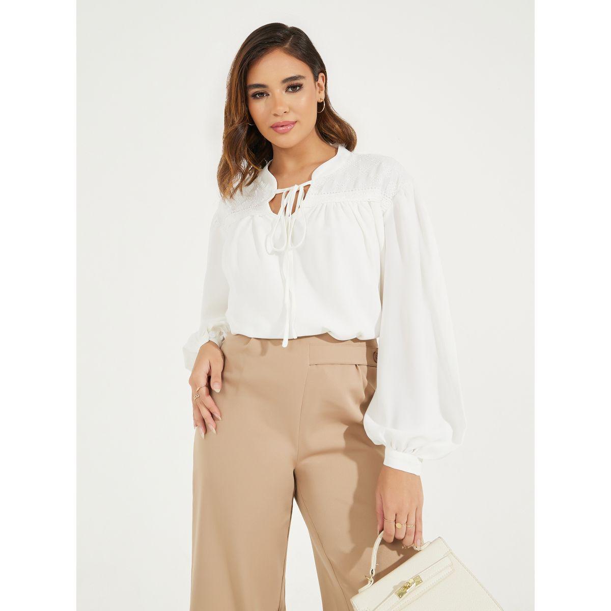 Styli Embroidery Detail Tie-Up Neck Blouse-women-clothing-shirtsandblouses-blouses-image-4