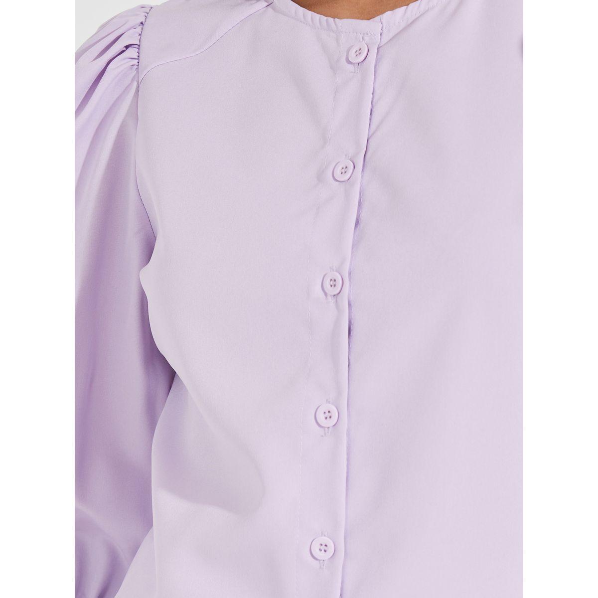 Styli Solid Button Down Blouse with Balloon Sleeves-women-clothing-shirtsandblouses-blouses-image-3
