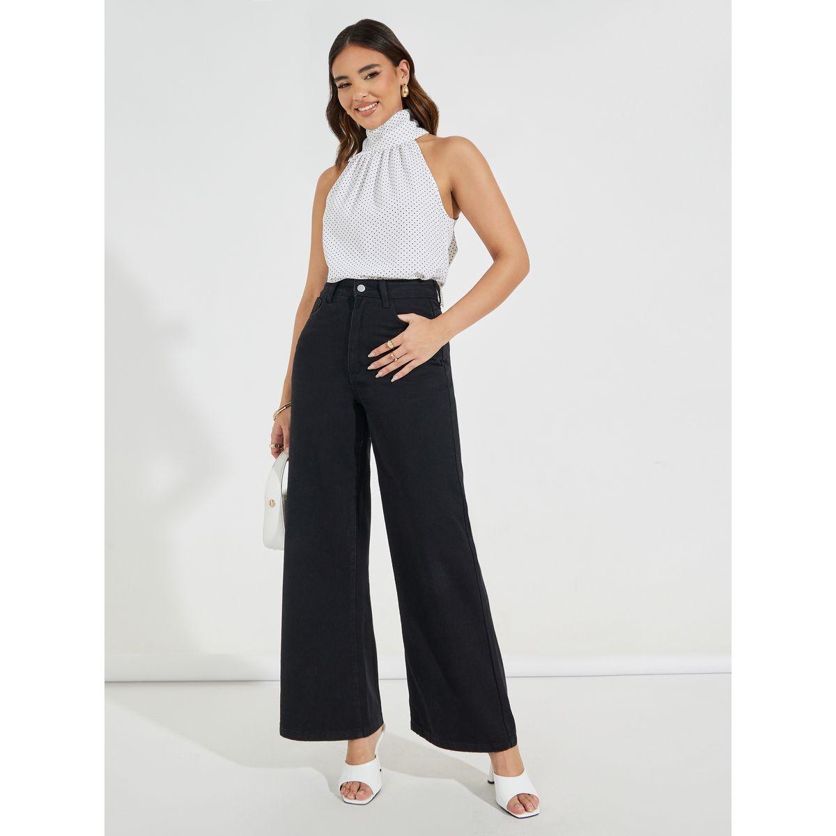 بلوزة مطبعة بنقاط بولكا وياقة هولتر-women-clothing-shirtsandblouses-blouses-image-2