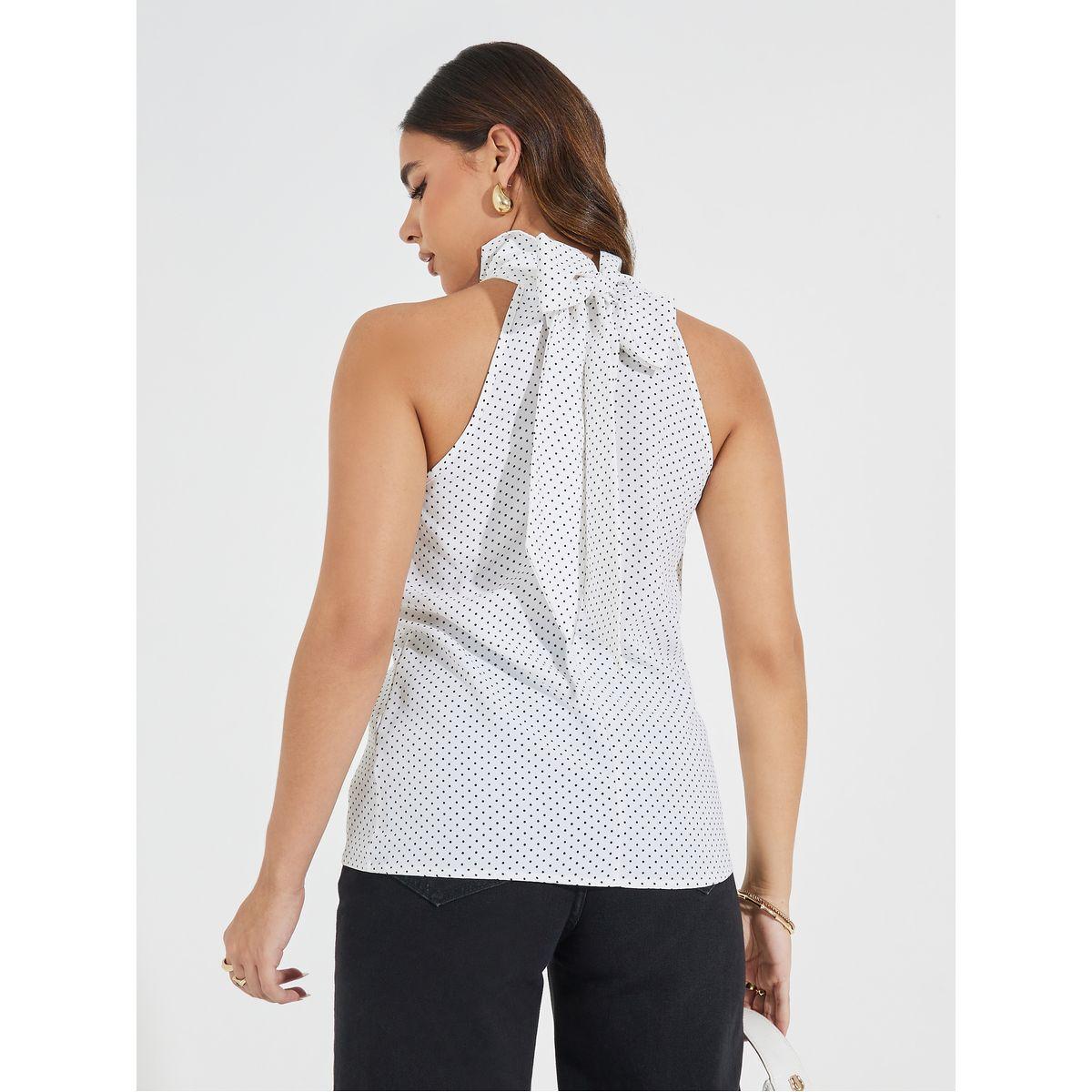 بلوزة مطبعة بنقاط بولكا وياقة هولتر-women-clothing-shirtsandblouses-blouses-image-5