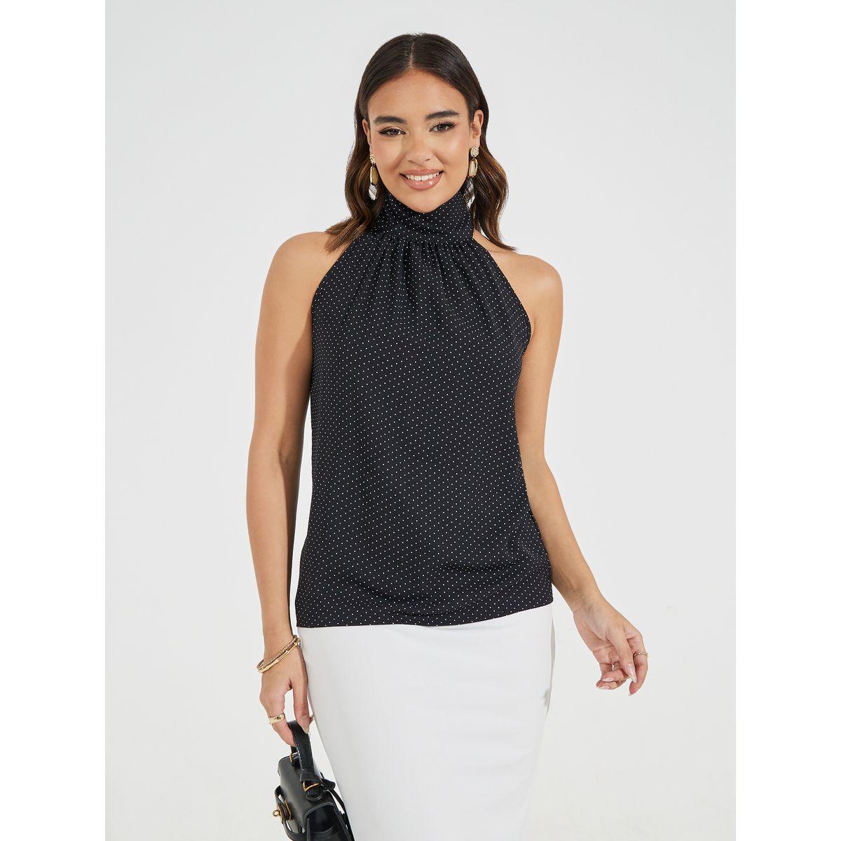 Styli Polka Print Halter Neck Top with Bow Tie Detail-women-clothing-shirtsandblouses-blouses-image-3