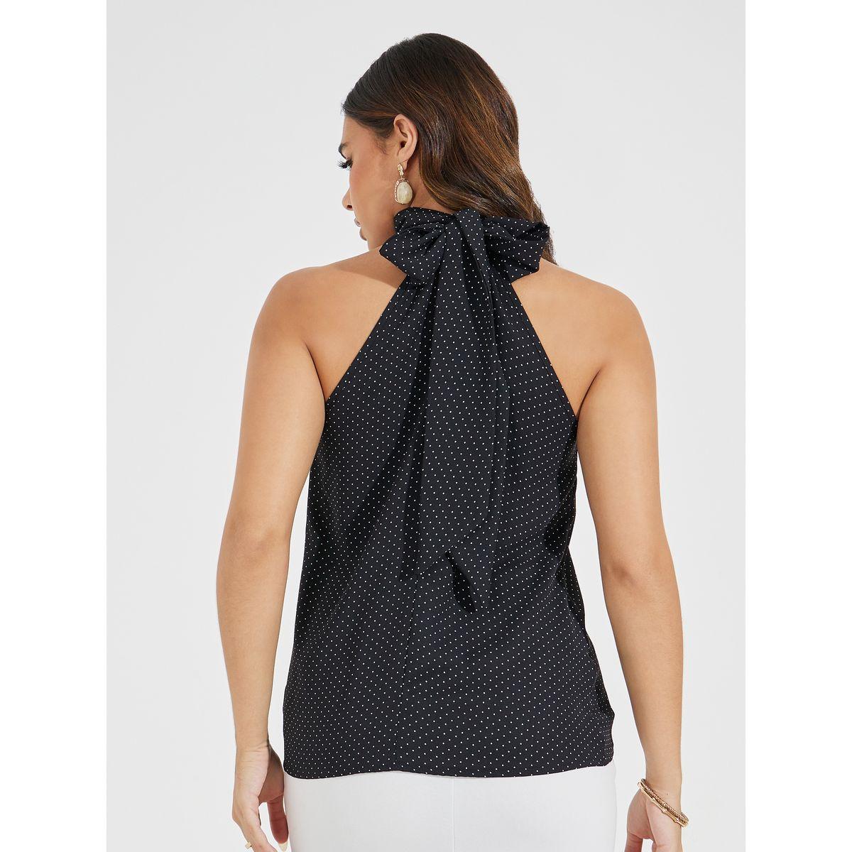 Styli Polka Print Halter Neck Top with Bow Tie Detail-women-clothing-shirtsandblouses-blouses-image-5