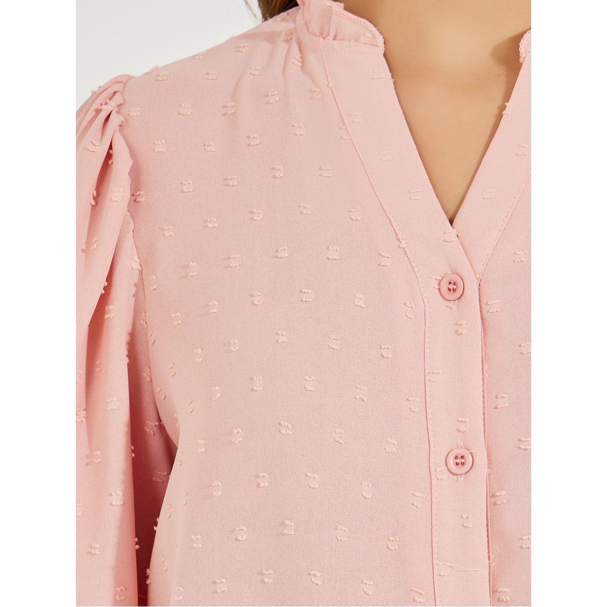 بلوزة بخيوط دوبي مع ياقة بشق واكمام بالون-women-clothing-shirtsandblouses-blouses-image-4