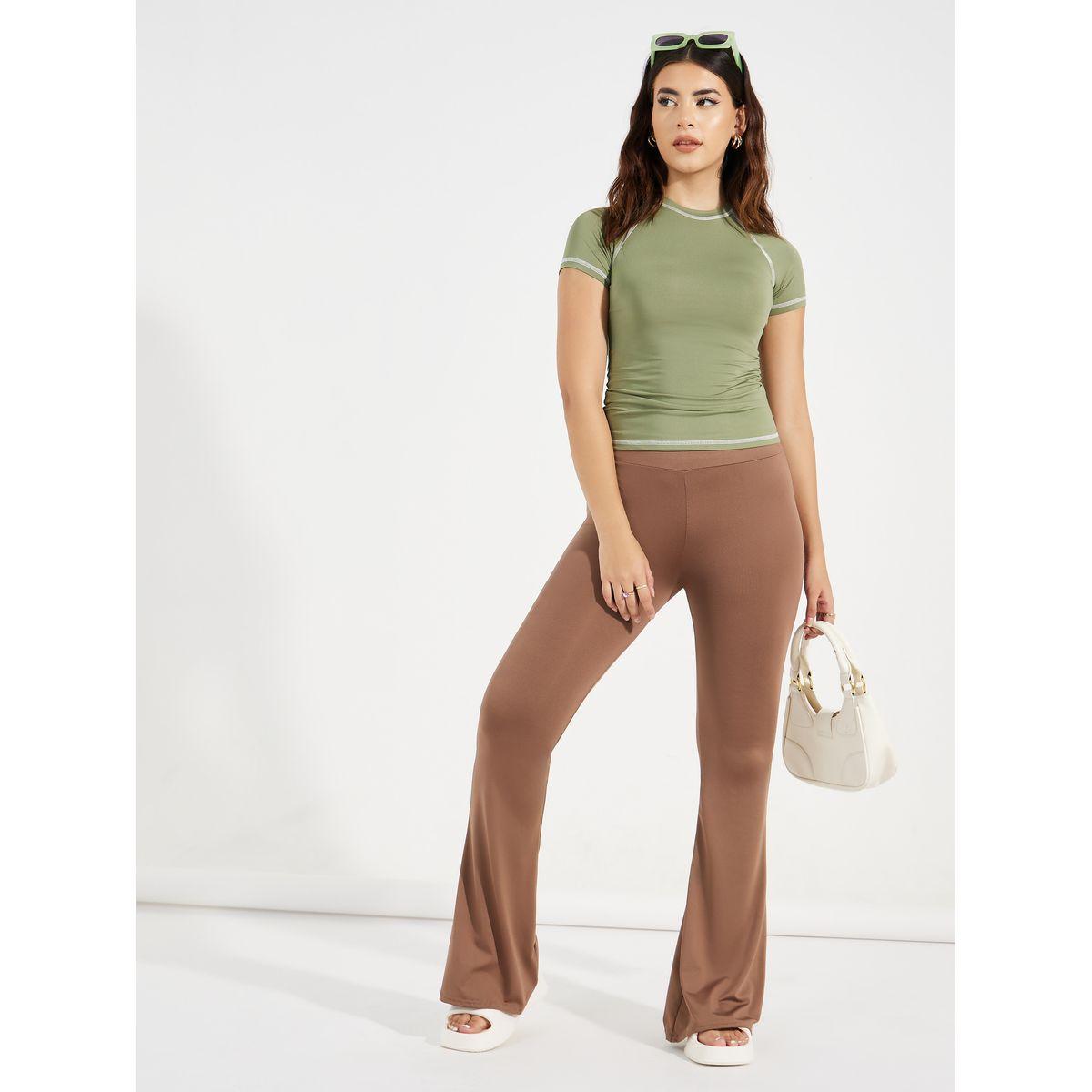Styli Solid Elastic Waistband Flared Leggings-women-clothing-bottoms-leggings-image-1