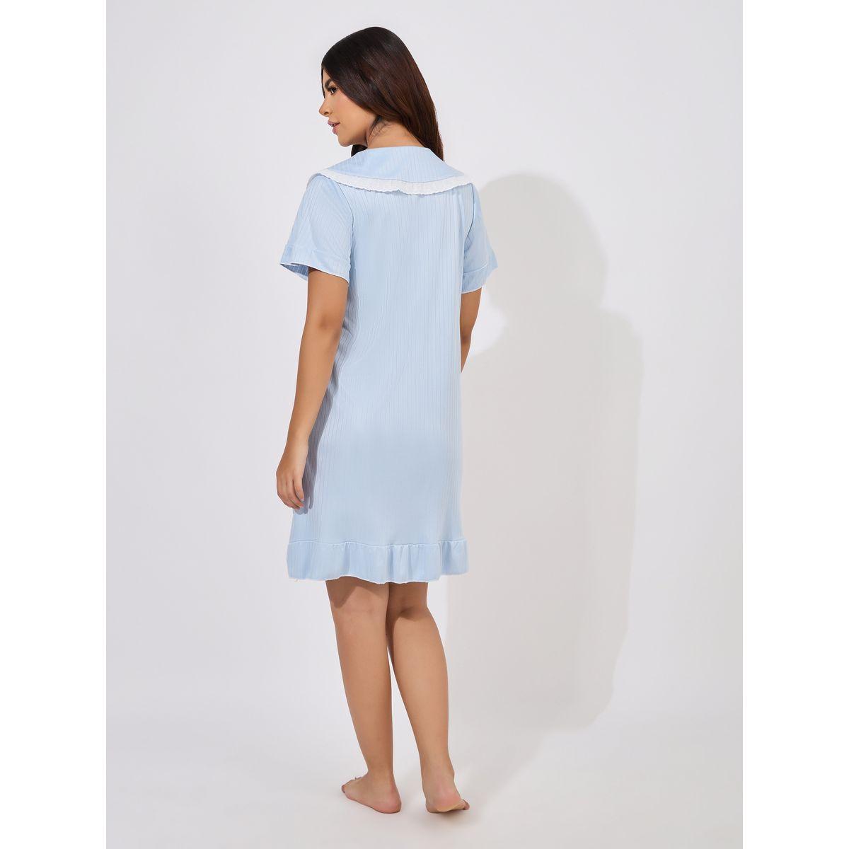 Take Two Lace Trim Bow Detail Collared Nightdress-women-clothing-nightwear-nighties-image-4
