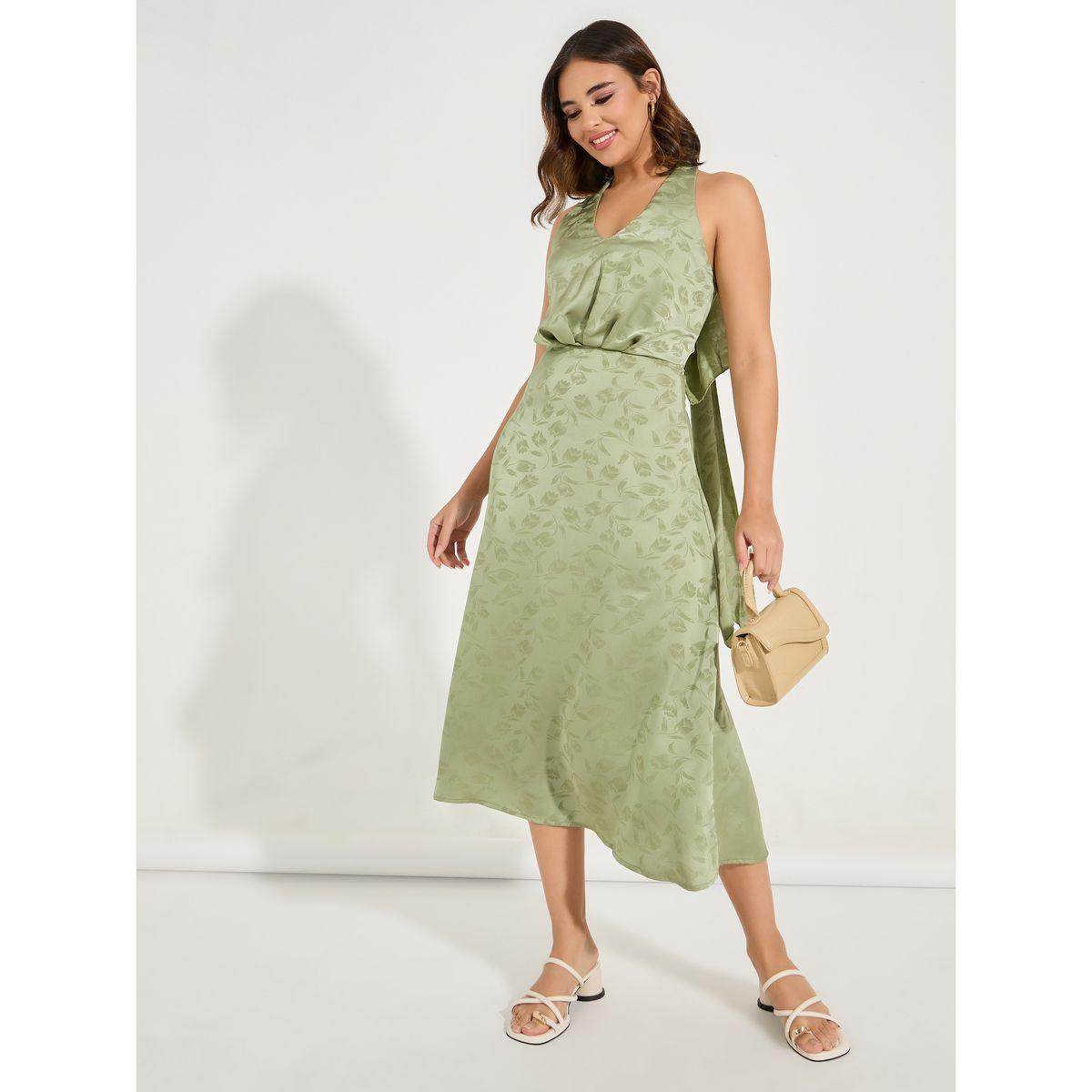 Styli Halter Neck Jacquard A-Line Midi Dress-women-clothing-dresses-image-1