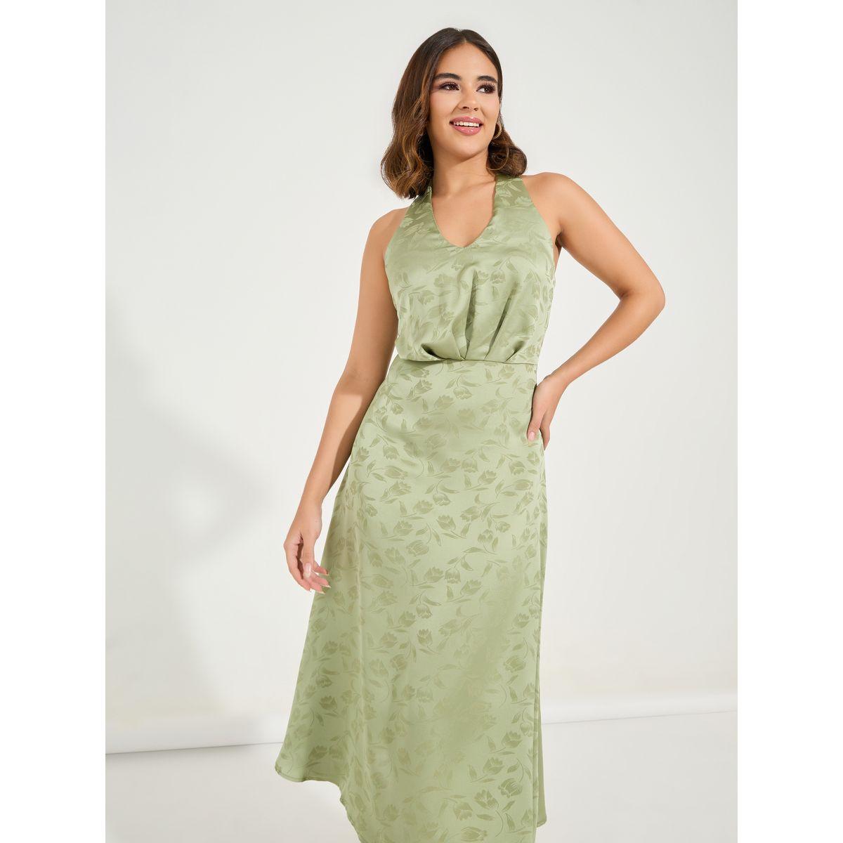 Styli Halter Neck Jacquard A-Line Midi Dress-women-clothing-dresses-image-2