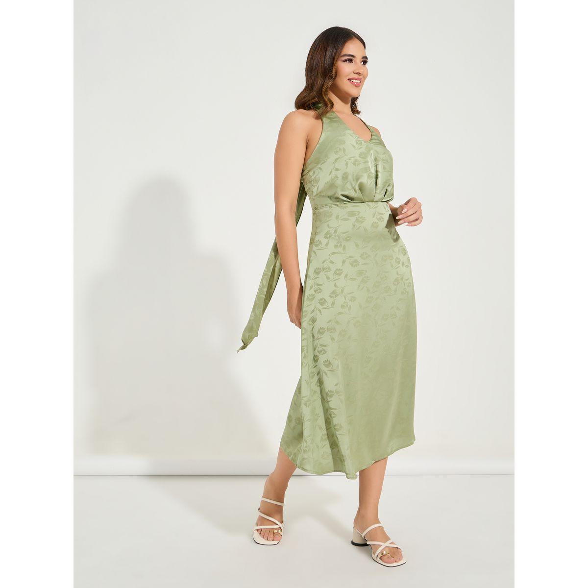 Styli Halter Neck Jacquard A-Line Midi Dress-women-clothing-dresses-image-4