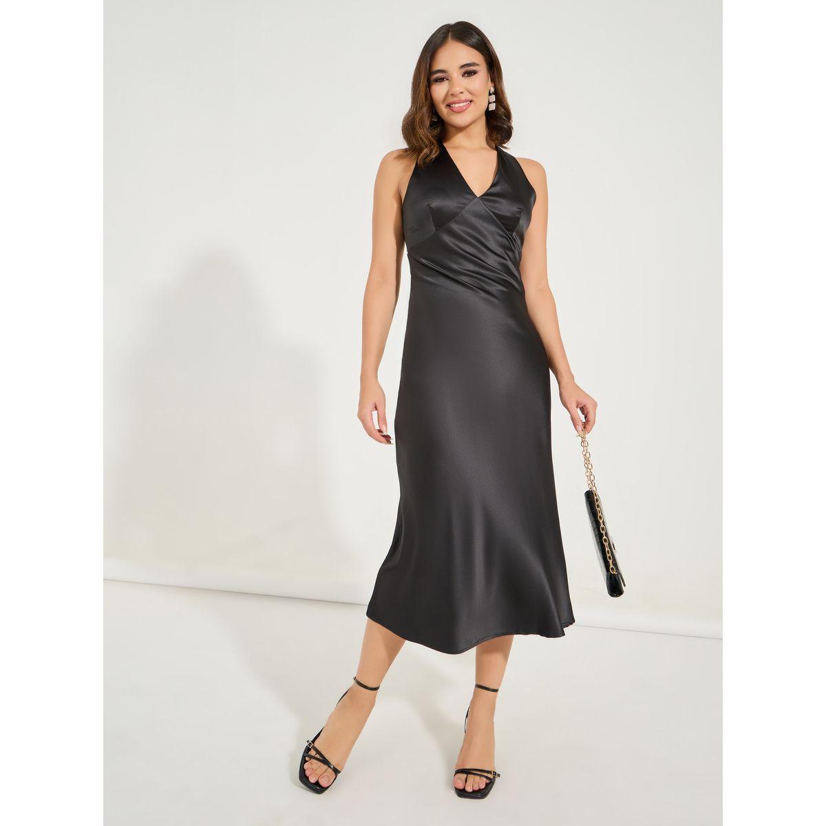 Styli Solid Sleeveless A-Line Midi Dress with Cross Back Detail-women-clothing-dresses-image-4