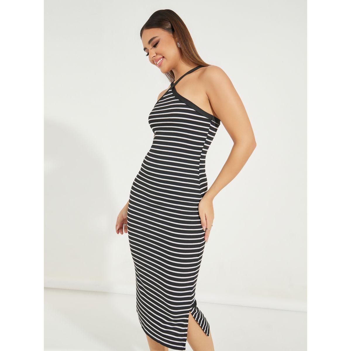 فستان ميدي بديكون مخطط بياقة هولتر-women-clothing-dresses-image-4