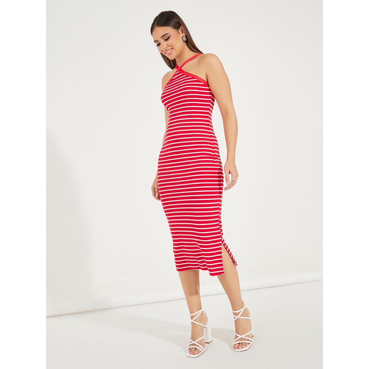 Styli Striped Halter Neck Bodycon Midi Dress-women-clothing-dresses-image-1
