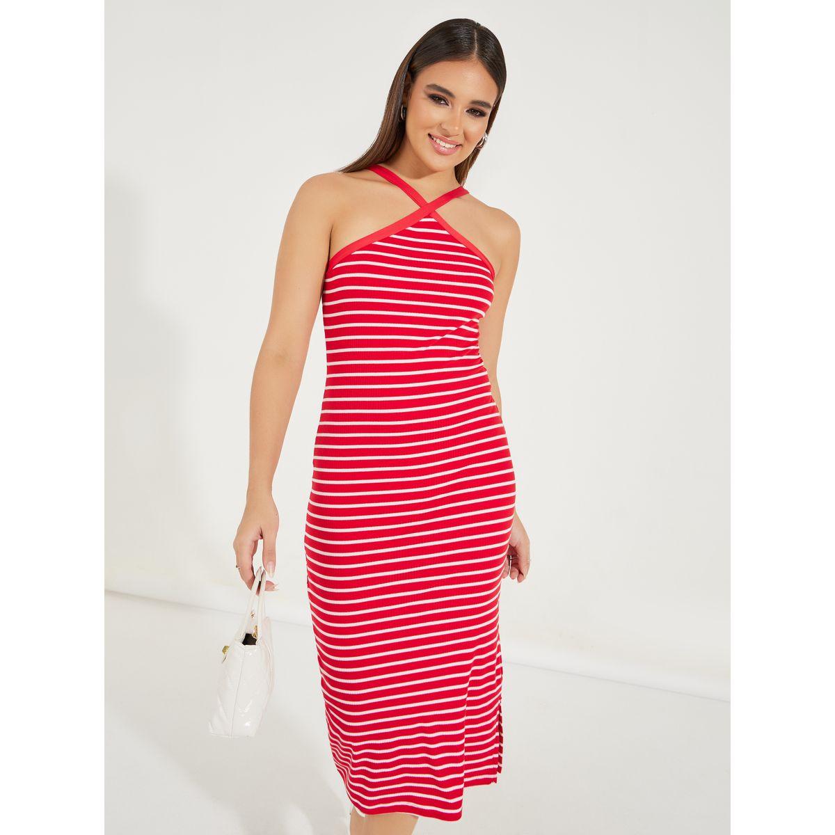 Styli Striped Halter Neck Bodycon Midi Dress-women-clothing-dresses-image-2