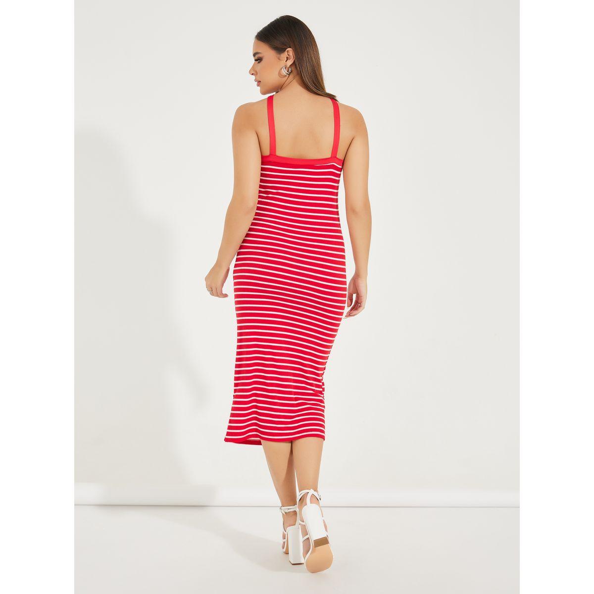 فستان ميدي بديكون مخطط بياقة هولتر-women-clothing-dresses-image-6