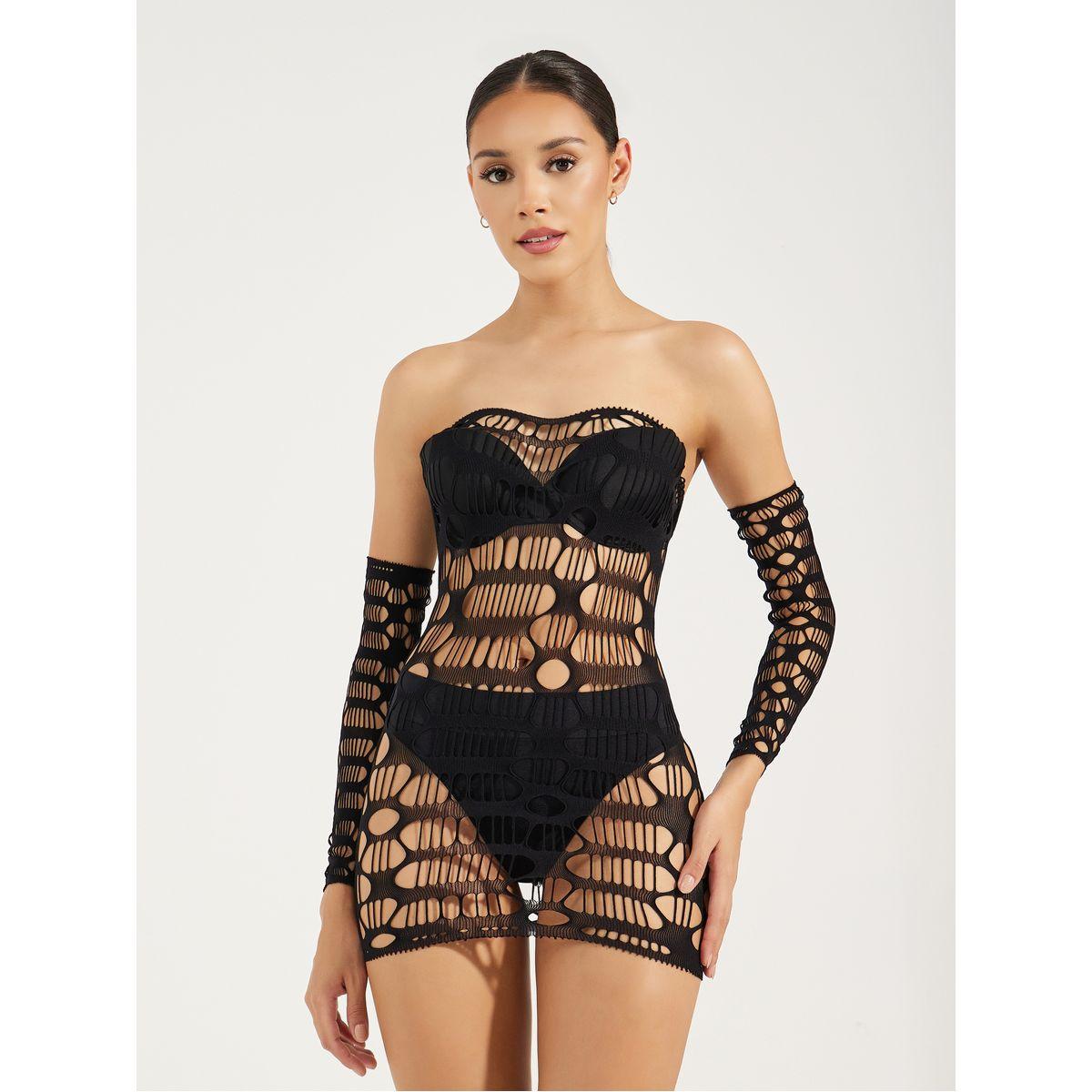 Styli Cut Out Detail Bodycon Short Slip Dress with Sleeves Set-women-clothing-lingerie-babydollsandbodysuits-image-1