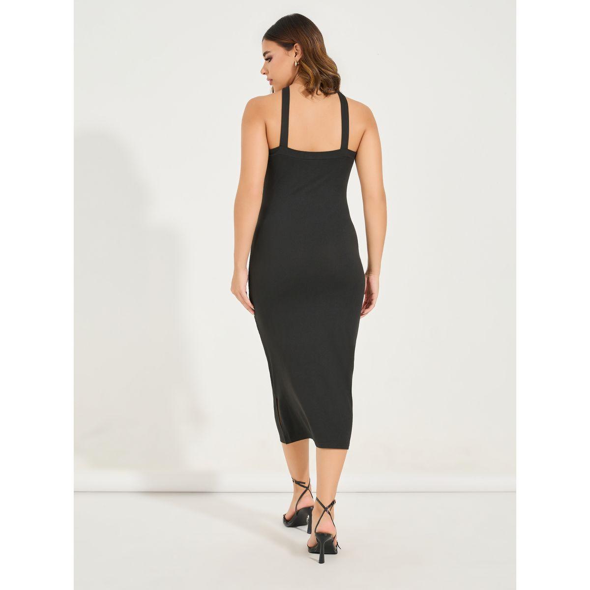 فستان ميدي بديكون بياقة هولتر وشق جانبي-women-clothing-dresses-image-6