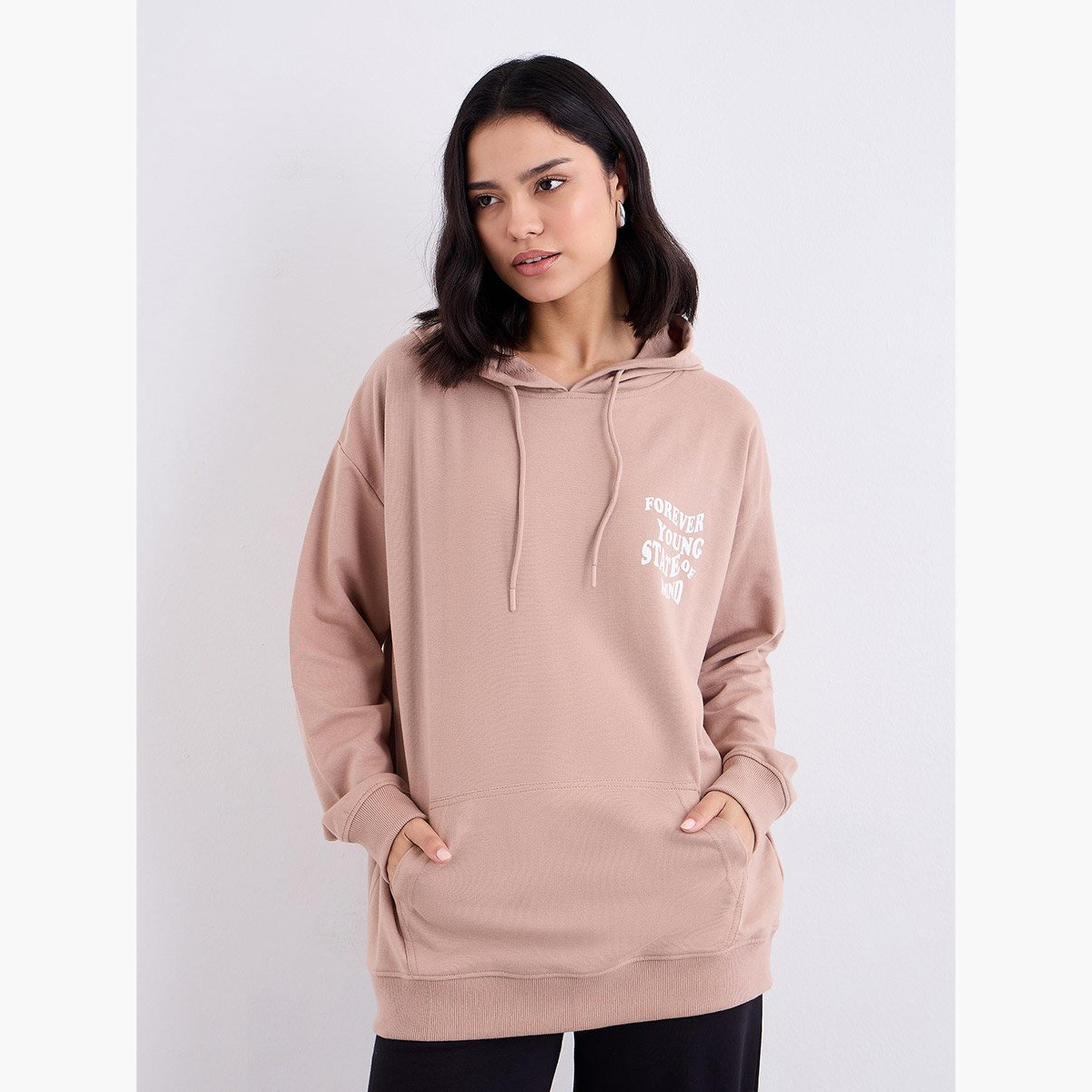 Styli Slogan Print Hooded Neck Long Sleeves Women's Hoodie-women-clothing-hoodiesandsweatshirts-hoodies-image-1