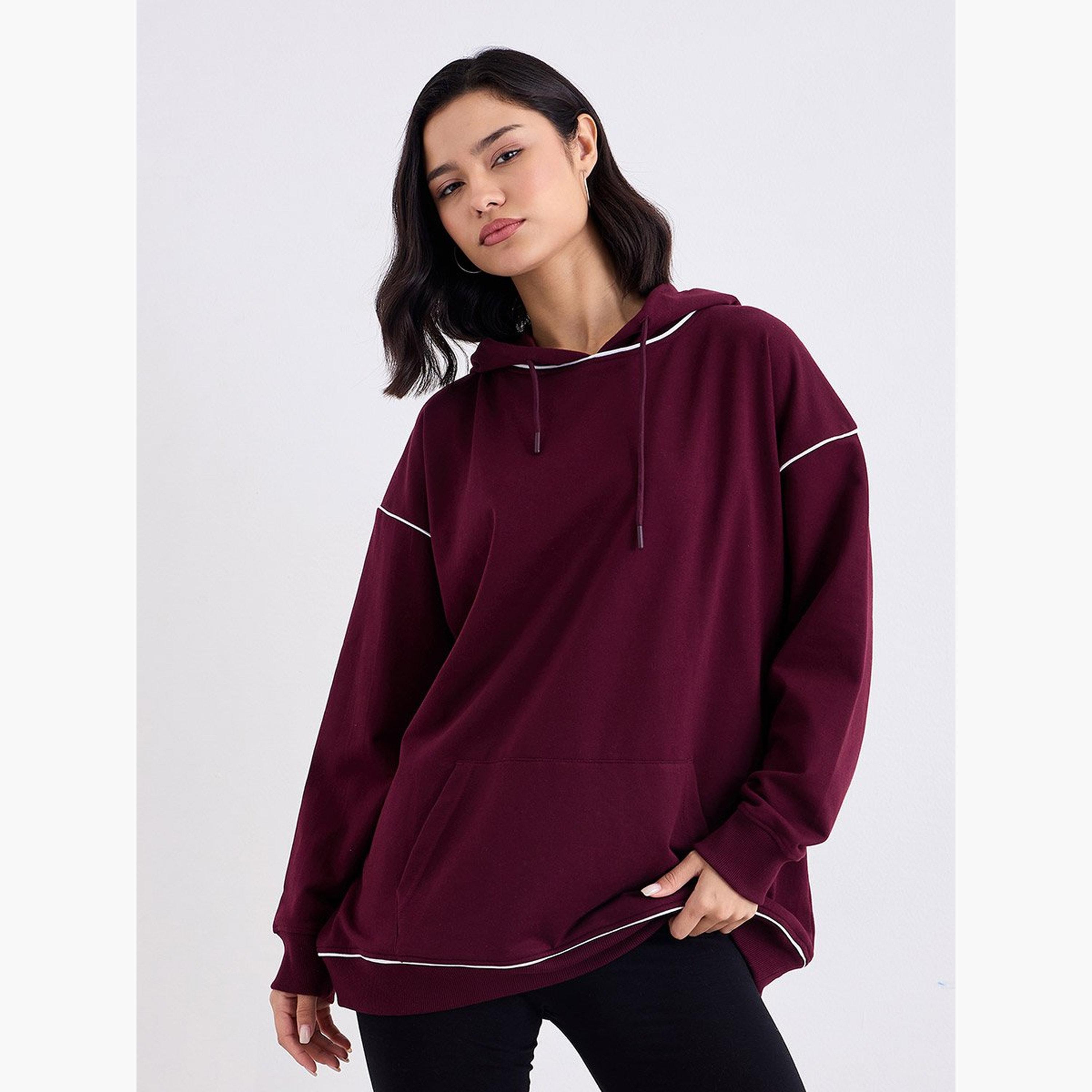 ستايلي - هودي مقاس كبير مطبوع بحياكة متباينة-women-clothing-hoodiesandsweatshirts-hoodies-image-1