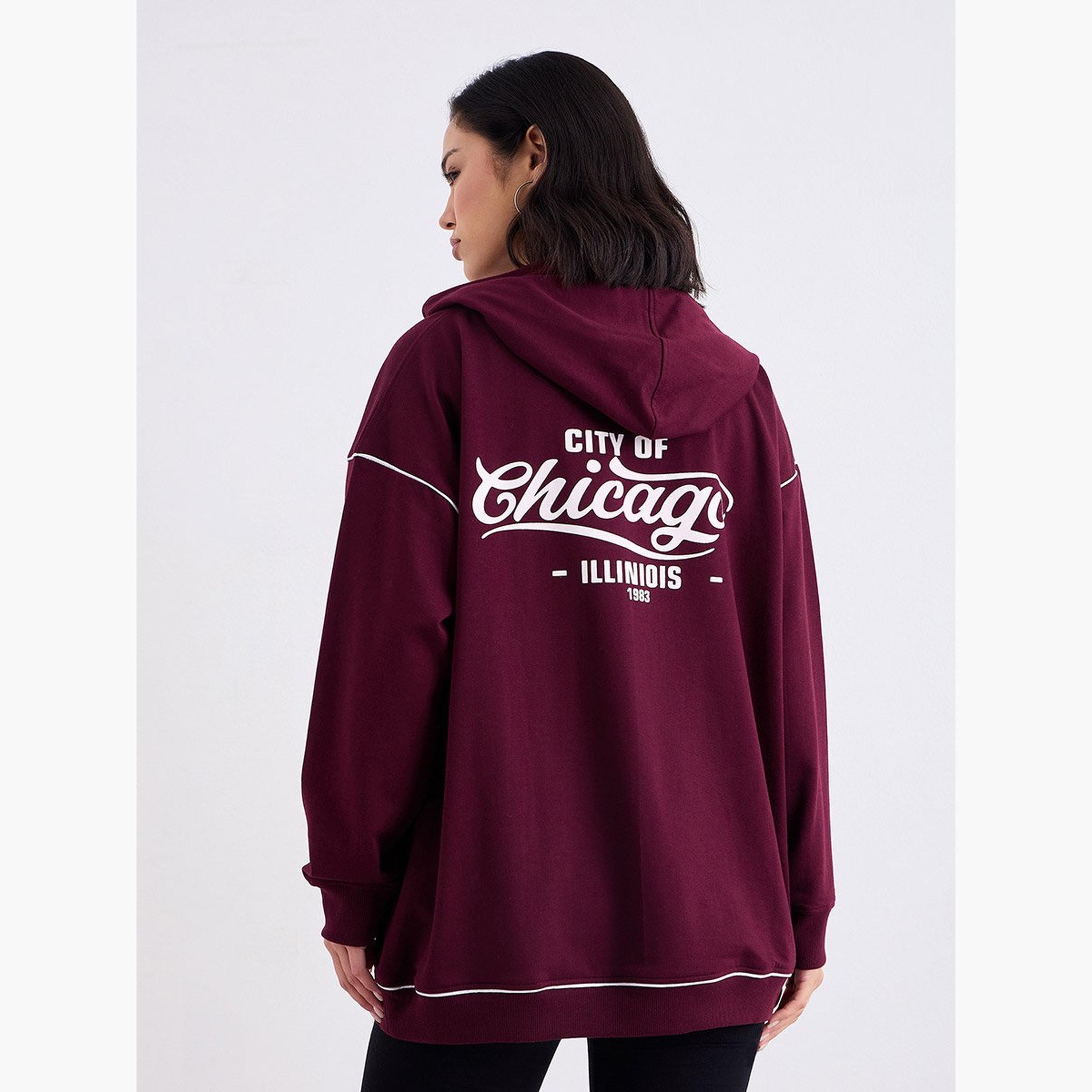 Styli Chicago Printed Hooded Neck Long Sleeves Women's Hoodie-women-clothing-hoodiesandsweatshirts-hoodies-image-4