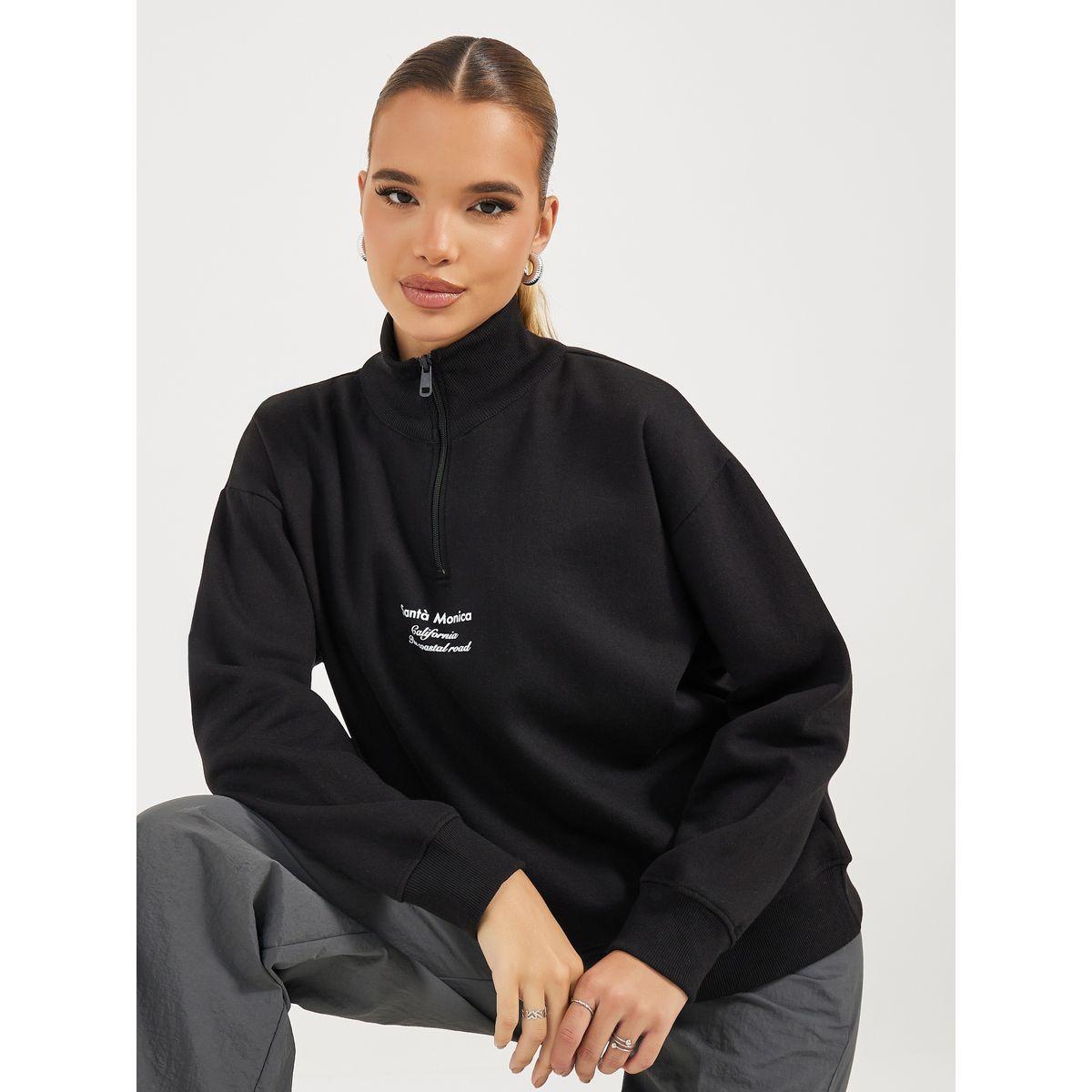 Styli Regular Fit Regular Length Half Zip Slogan Sweatshirt-women-winterwear-hoodiesandsweatshirts-sweatshirts-image-1